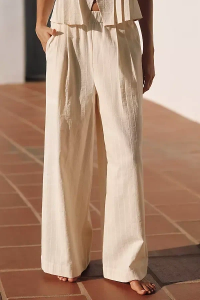 .layered Linen Blend Gathered Wide-leg Pants In White