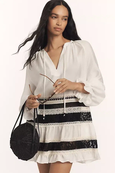 .layered Mixed Lace Tunic In White