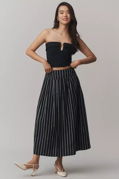 Layered Pinstripe A-line Midi Skirt In Black