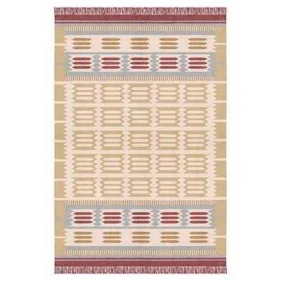 Pre-owned Layered Rollakan Hilma Wool Rug In Meadow, By  - Scandinavian Design In Sand