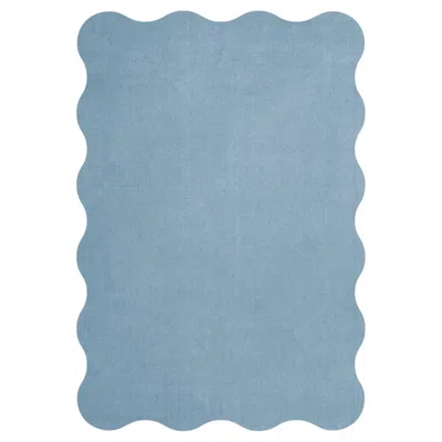 Pre-owned Layered Scallop Wool Rug In Soft Blue By , Scandinavian Handmade Design
