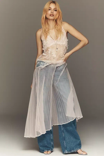 Layered Sheer Godet Lace Tunic Top In White