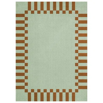Pre-owned Layered Teklan Frame Wool Rug In Green Pistachio Camel, By , Scandinavian Design