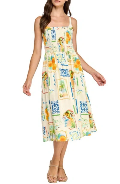 Layered With Love Cecelia Postcard Print Linen Blend Midi Sundress In Multi