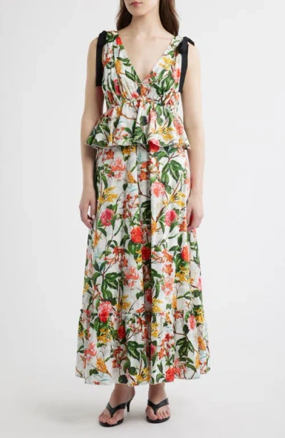 Layered With Love Daniela Floral Embroidered Trim Cotton Maxi Dress In Multi