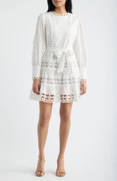 Layered With Love Linda Eyelet Trim Long Sleeve Cotton Minidress In White