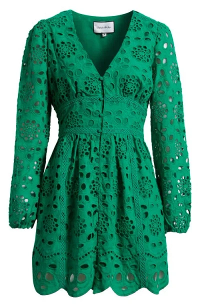 Layered With Love Long Sleeve Eyelet Minidress In Green