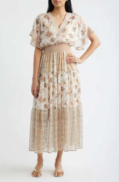 Layered With Love Metallic Thread Mixed Floral Maxi Dress In Multi