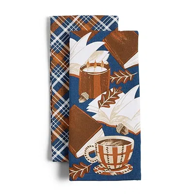Layerings Autumn Leaves Coffee Beans2-pc. Kitchen Towel Set In Blue