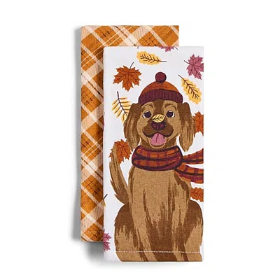 Layerings Leaf Pile Pup 2-pc. Kitchen Towel Set In Orange