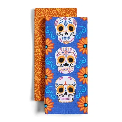 Layerings Sugar Skulls 2-pc. Kitchen Towel Set In Orange