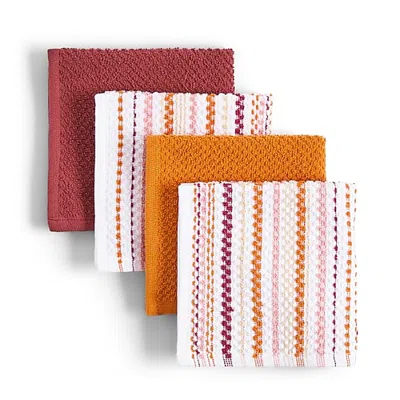 Layerings Waffle Solid Stripe 4-pc. Dish Cloth Set In Orange