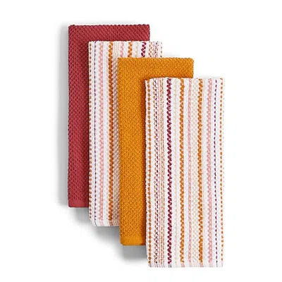 Layerings Waffle Solid Stripe 4-pc. Kitchen Towel Set In Orange