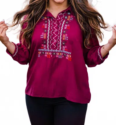 Layerz Clothing Abstract Embroidered Blouse In Pink