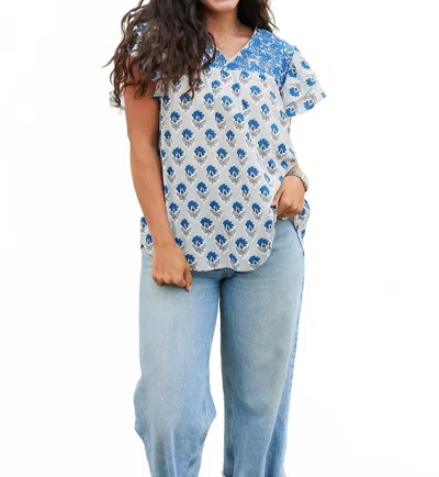 Layerz Clothing Alura Embroidered Top In Grey In Blue