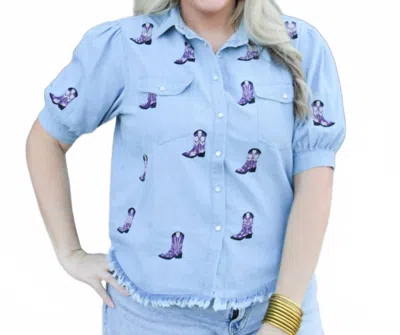 LAYERZ CLOTHING BAILEY DENIM SHORT SLEEVE TOP IN PURPLE