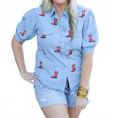 Layerz Clothing Bailey Denim Top In Burnt Orange In Blue