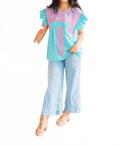 Layerz Clothing Beck Embroidered Top In Blue