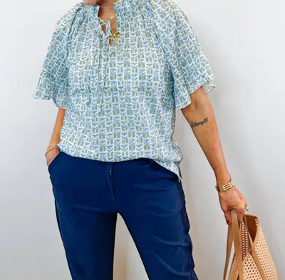 Layerz Clothing Bell Short Sleeve Top In Blue