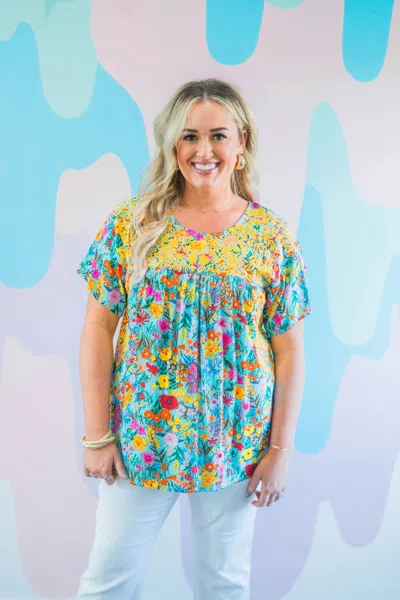 Layerz Clothing Belle Floral Top In Multi In Blue