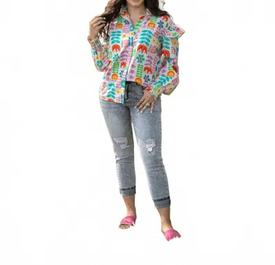 Layerz Clothing Bridget Long Sleeve Top In White Multi