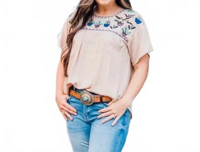 Layerz Clothing Cactus Embroidered Top In Cream In Pink