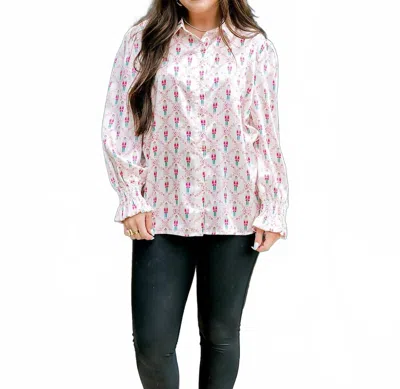 Layerz Clothing Caroline Button Up Top In Nutcracker In Multi