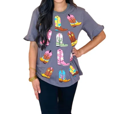 Layerz Clothing Carrie's Boot Tee In Gray In Multi