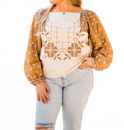 Layerz Clothing Cash Long Sleeve Top In White, Brown In Gray