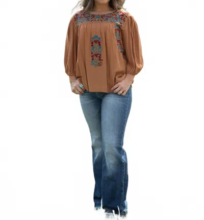 Layerz Clothing Cheryl Long Sleeve Top In Brown In Multi