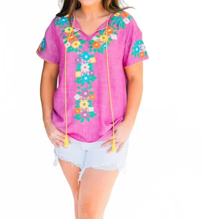 Layerz Clothing Cove Embroidered Top In Pink In Purple