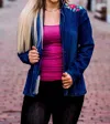 Layerz Clothing Denim Embroidered Blazer In Blue