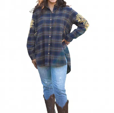 Layerz Clothing Diane Button Up Top In Blue In Multi