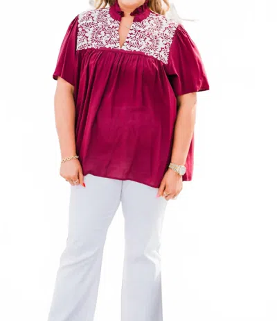 Layerz Clothing Elko Ruffle Collar Top In Maroon In Burgundy