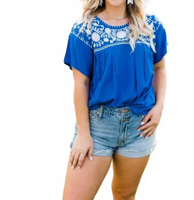 Layerz Clothing Embroidered Fiesta Top In Blue In Multi