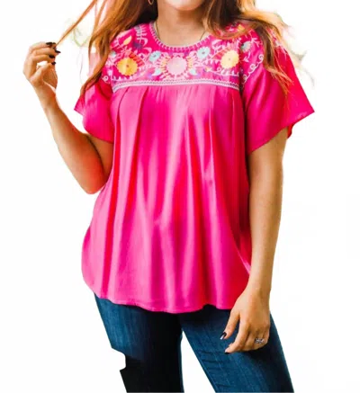Layerz Clothing Embroidered Fiesta Top In Pink
