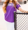 Layerz Clothing Embroidered Fiesta Top In Purple In Purple