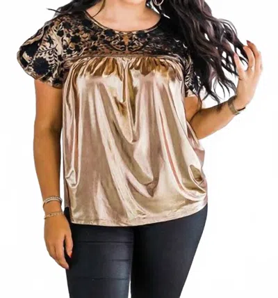 Layerz Clothing Embroidered Metallic Top In Gold