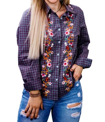 Layerz Clothing Embroidered Plaid Shirt In Navy Multi In Purple