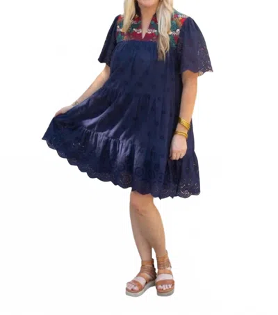 Layerz Clothing Eyelet Embroidered Mini Dress In Navy In Blue