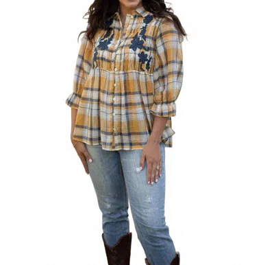 Layerz Clothing Faye Peplum Button Up Top In Yellow In Brown