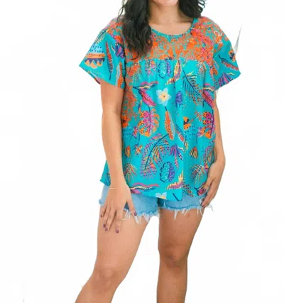 Layerz Clothing Flora Short Sleeve Top In Blue