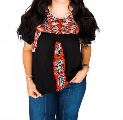 Layerz Clothing Flutter Sleeve Embroidered Top In Black