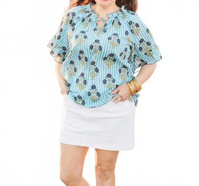 Layerz Clothing Front-tie Bell Top In Blue