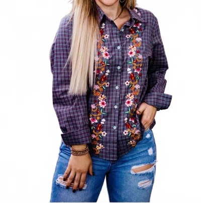 Layerz Clothing Gracie Plaid Embroidered Top In Purple Multi In Blue