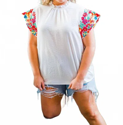 Layerz Clothing Hallie Floral Sleeve Top In Pink Multi In White