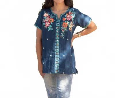 Layerz Clothing Heather Embroidered Top In Blue