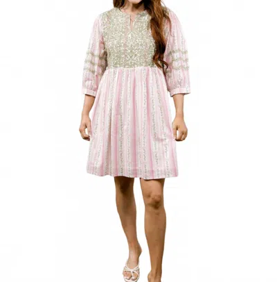 Layerz Clothing Helen Dress In Pink/green In White