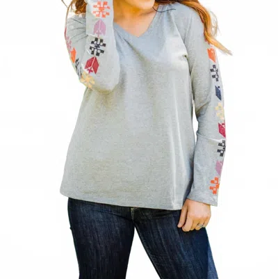 Layerz Clothing Jackie Embroidered Long Sleeve Top In Grey In Gray