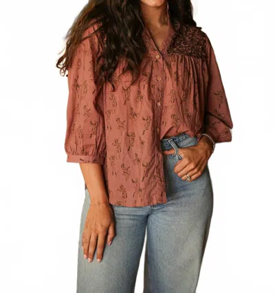Layerz Clothing Jane Button Up Top In Cowgirl In Brown